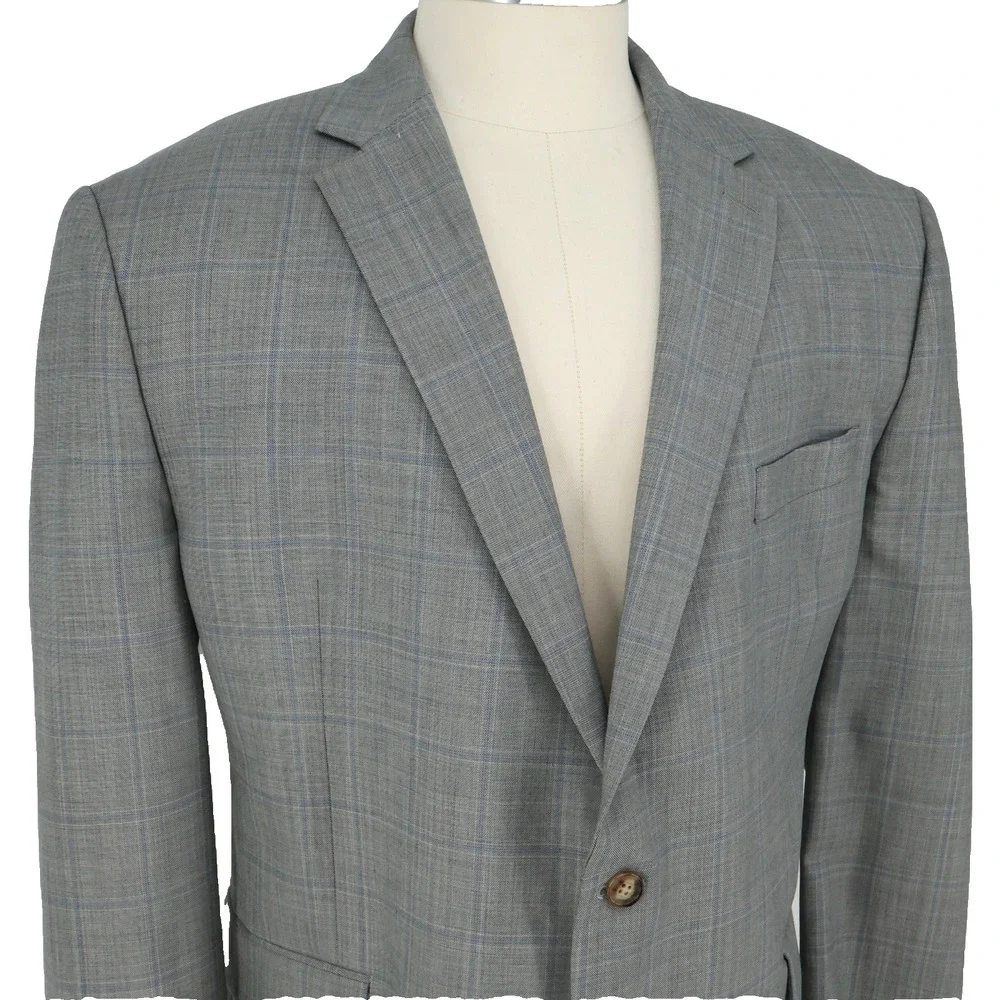 LRL Ralph Lauren Sport Coat Mens 48R Light Gray Plaid Wool Blend Blazer Jacket